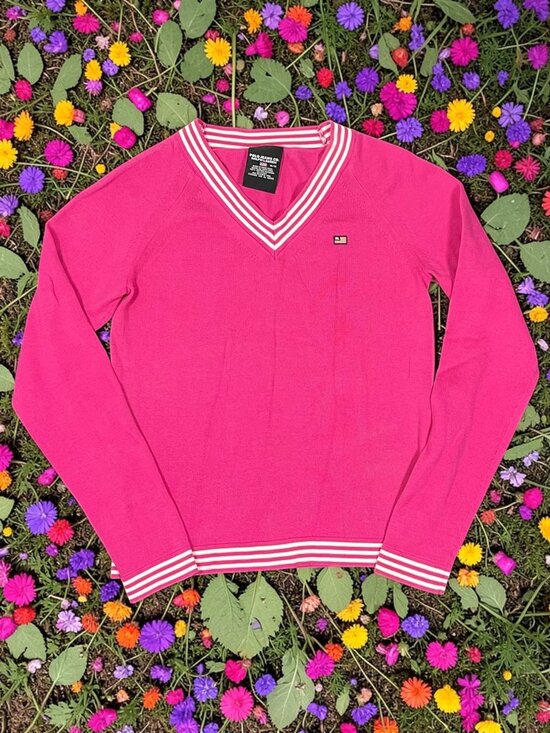 Polo Ralph Lauren Sweaters - Vintage Ralph Lauren Polo Jeans Co Pink Preppy Cotton V-Neck Tennis Sweater 4724